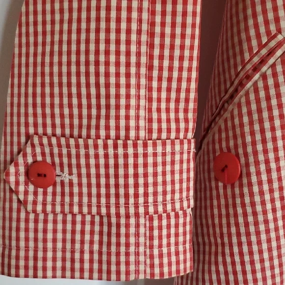 Vintage Retro Promod France Red & White Checkered Checked Button Up Trench Coat - Picture 5 of 11